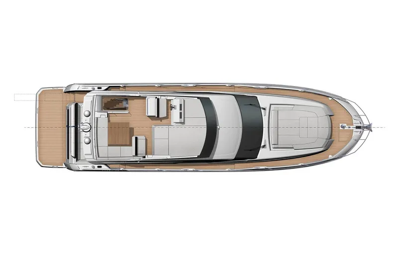 Slide: The Image of Manufacturer Provided Image: Top view of 2023 Prestige 590 yacht layout, showcasing deck and interior design. - 85