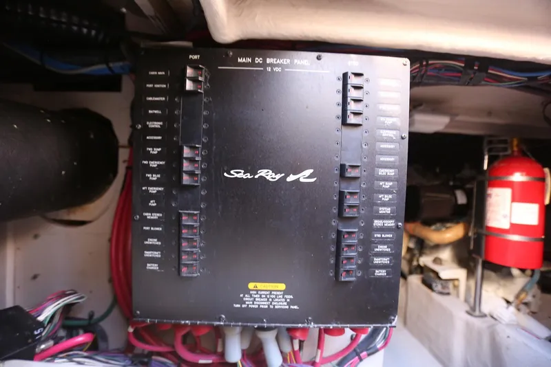 Slide: The Image of Main DC breaker panel on 2004 Sea Ray 420 Sedan Bridge yacht. - 106