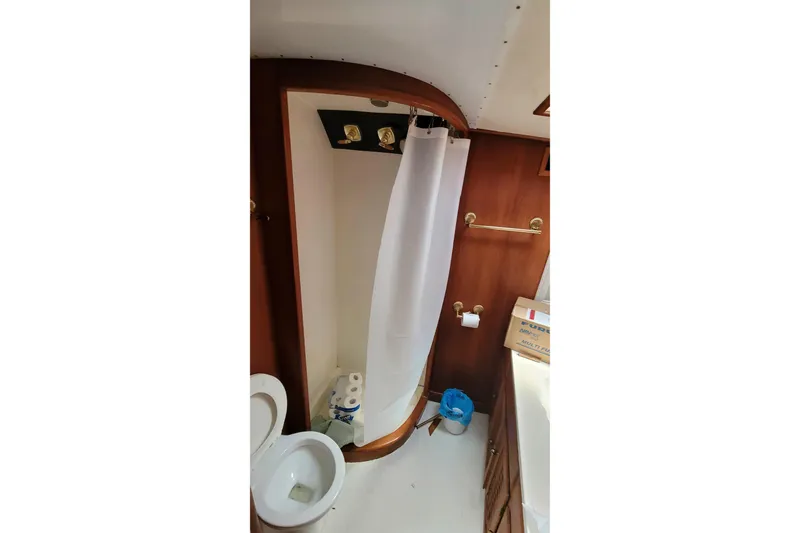 Slide: The Image of Bathroom interior of 1984 Tiffany 50 Convertible yacht with shower and toilet. - 20