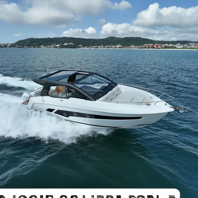 The Image of 2026 Schaefer 375 yacht cruising on open water, showcasing sleek design and luxury features. - 0
