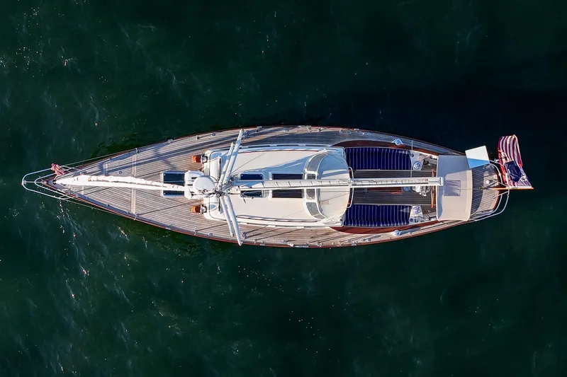 Slide: The Image of Aerial view of 2007 Morris Yachts M42 sailboat on calm water. - 32