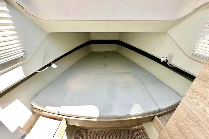 Slide: The Image of Interior cabin of 2021 Saxdor 320 GTO, featuring a cozy sleeping area. - 40