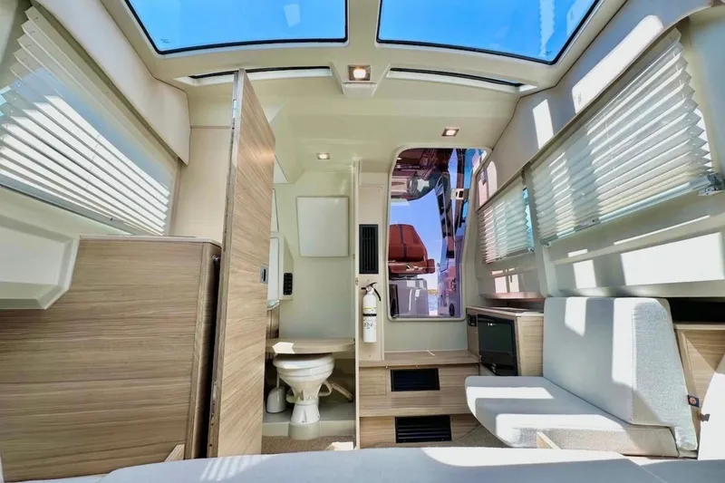 Slide: The Image of Interior of 2021 Saxdor 320 GTO boat with modern design and skylight. - 43