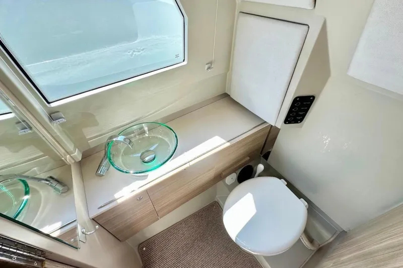 Slide: The Image of 2021 Saxdor 320 GTO bathroom with glass sink, modern fixtures, and compact design. - 46