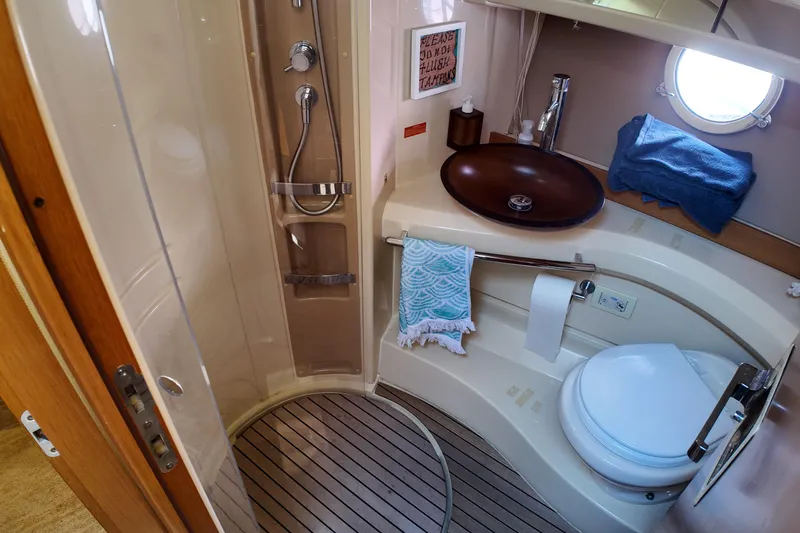 Slide: The Image of Luxurious bathroom in 2012 Azimut 40 FLY yacht with shower and modern fixtures. - 38