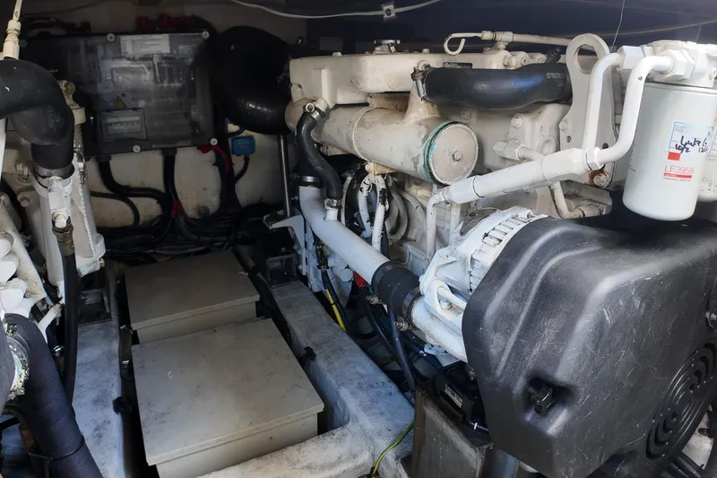 Slide: The Image of Engine room of a 2012 Azimut 40 FLY yacht, showcasing mechanical components. - 40