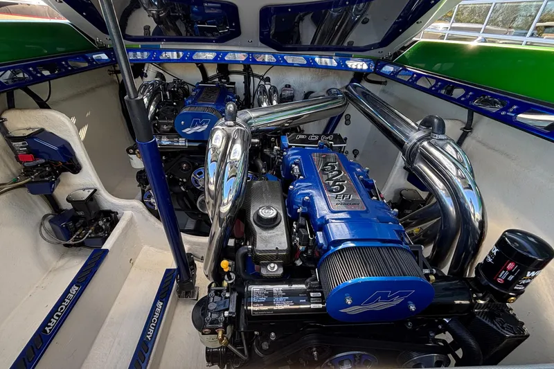 Slide: The Image of Engine compartment of 2013 Sunsation 36 XRT with Mercury 525 EFI engines. - 10