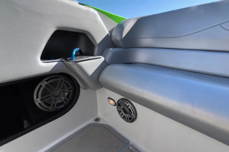 Slide: The Image of Interior of 2013 Sunsation 36 XRT boat with speakers and seating. - 26