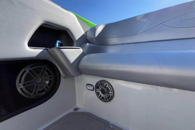 Slide: The Image of Interior of 2013 Sunsation 36 XRT boat with speakers and seating. - 42