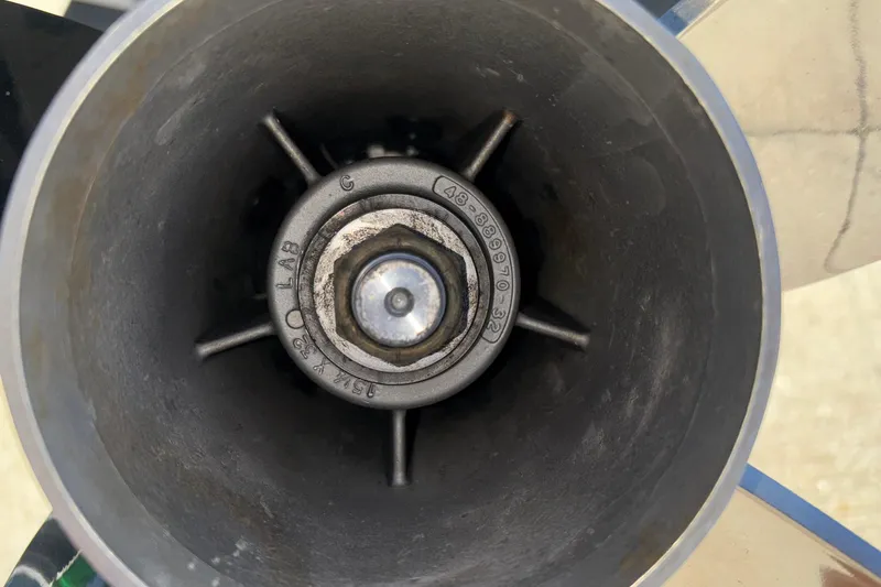 Slide: The Image of Close-up of a 2013 Sunsation 36 XRT boat propeller hub. - 5