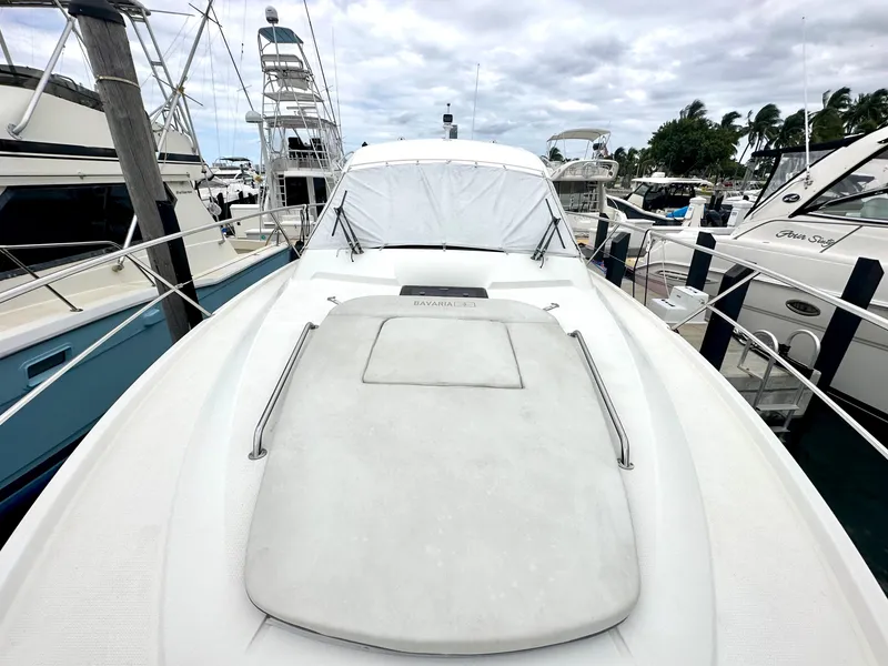 Slide: The Image of 2016 Bavaria Sport 360 HT yacht docked at marina, front deck view. - 15