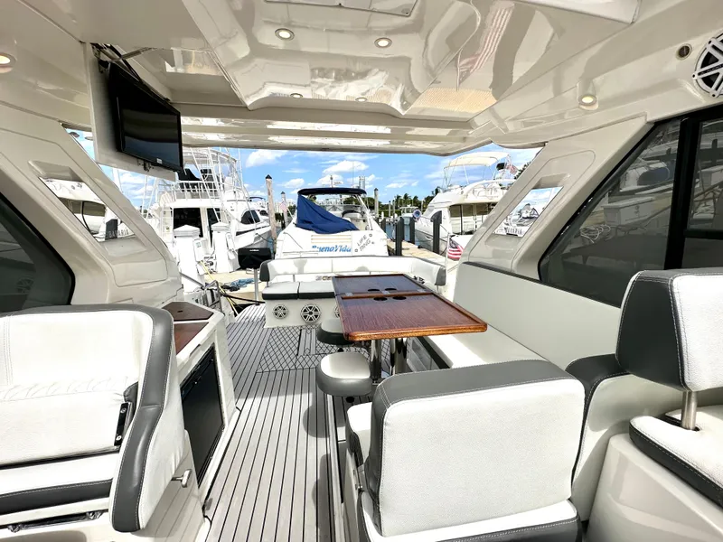 Slide: The Image of Interior of 2016 Bavaria Sport 360 HT yacht with seating and table. - 43