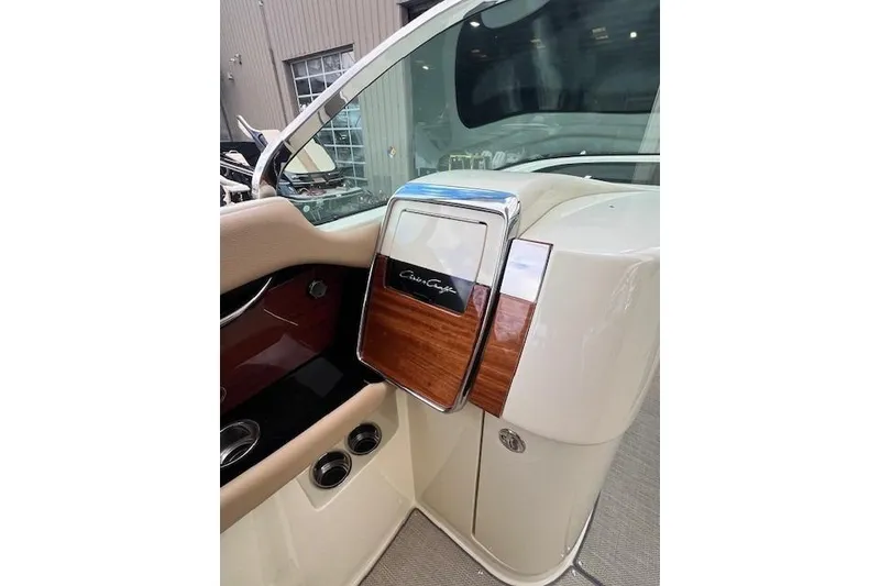 Slide: The Image of 2021 Chris-Craft Launch 35 GT interior with elegant wood and chrome accents. - 32