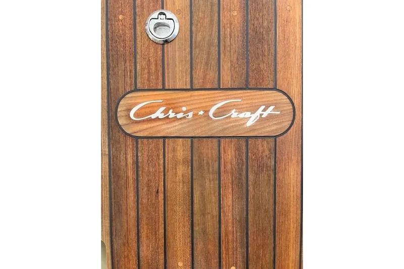 Slide: The Image of Wooden panel with Chris-Craft logo, 2021 Launch 35 GT model. - 37