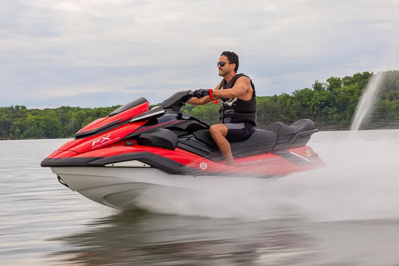 Slide: The Image of Manufacturer Provided Image: 2026 Yamaha WaveRunner FX Cruiser HO speeding on a lake with a rider. - 10