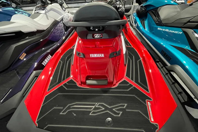 Slide: The Image of 2026 Yamaha WaveRunner FX Cruiser HO in vibrant red, showcasing sleek design and branding. - 12