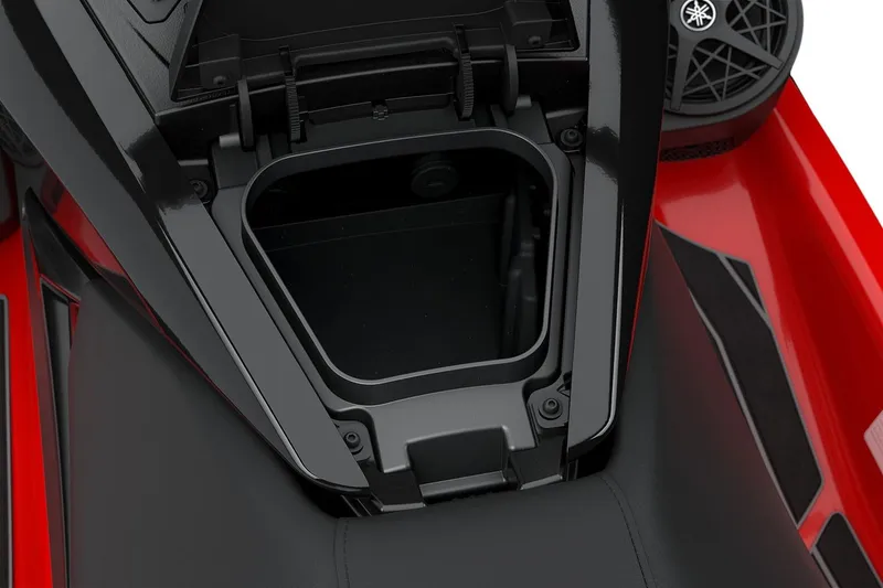 Slide: The Image of Manufacturer Provided Image: 2026 Yamaha WaveRunner FX Cruiser HO storage compartment, open view, red and black design. - 15