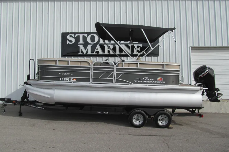 The Image of 2022 Sun Tracker Party Barge 20 DLX pontoon boat on trailer at Stokley's Marine. - 1