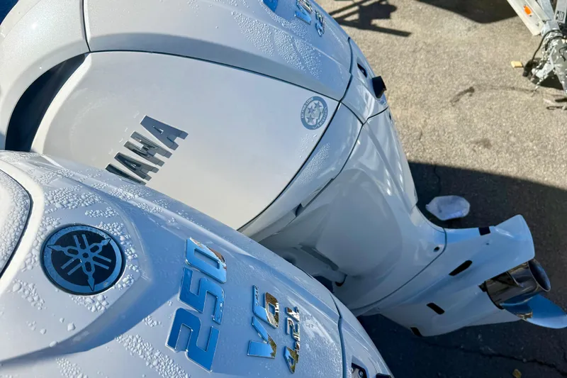 Slide: The Image of Yamaha 250 V6 outboard engines on 2026 Tidewater 282 CC Adventure boat. - 10
