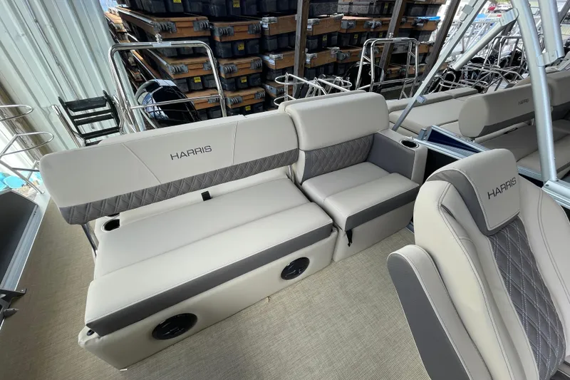 Slide: The Image of 2026 Harris Cruiser 210 boat interior with luxurious seating and modern design. - 11
