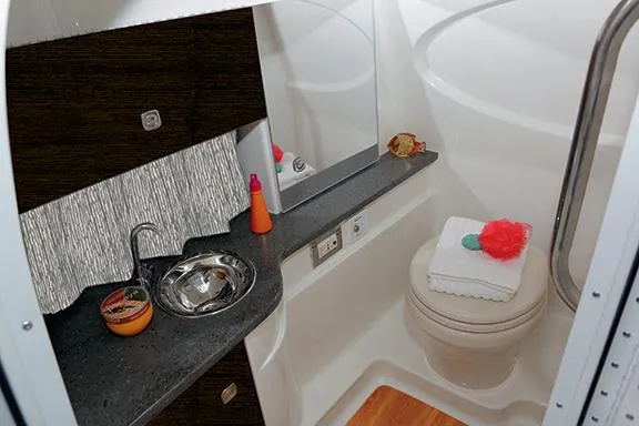 Slide: The Image of Manufacturer Provided Image: 2014 Formula 310 Bowrider bathroom with sink, toilet, and countertop accessories. - 37