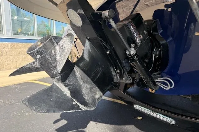 Slide: The Image of 2018 Monterey 224FS boat propeller and outdrive close-up in sunlight. - 34