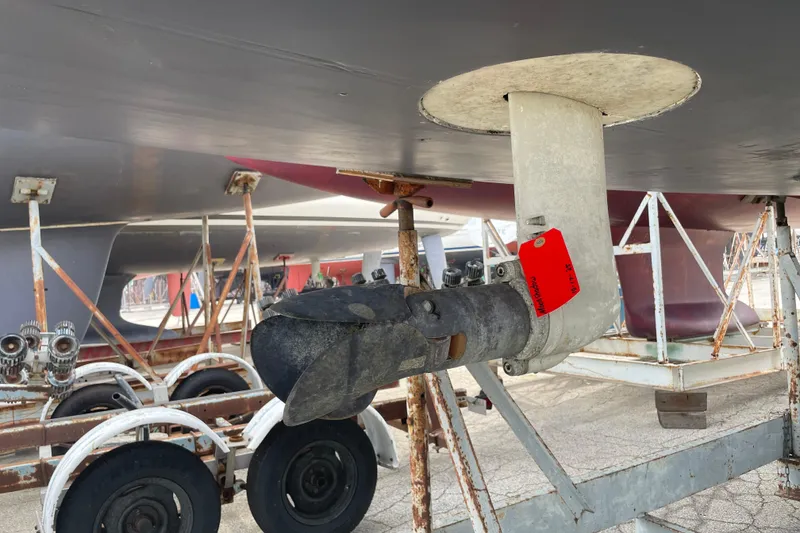 Slide: The Image of Beneteau Oceanis 38 (2016) sailboat hull and propeller on trailer. - 7