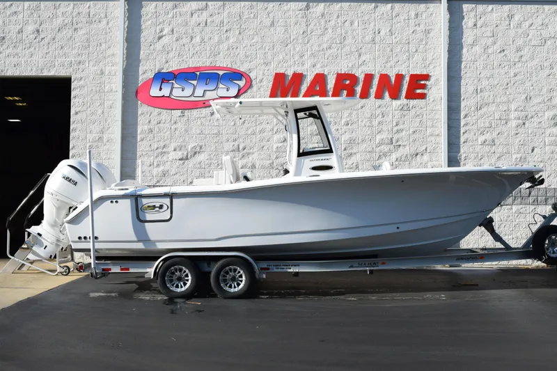 The Image of 2026 Sea Hunt Ultra 265 SE boat on trailer at GSPS Marine dealership. - 1