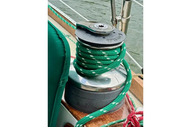 Slide: The Image of Green rope on winch of 1981 Bristol 45.5 Aft Cockpit sailboat. - 15