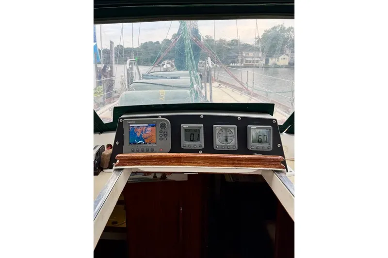 Slide: The Image of 1981 Bristol 45.5 Aft Cockpit sailboat dashboard with navigation instruments. - 16