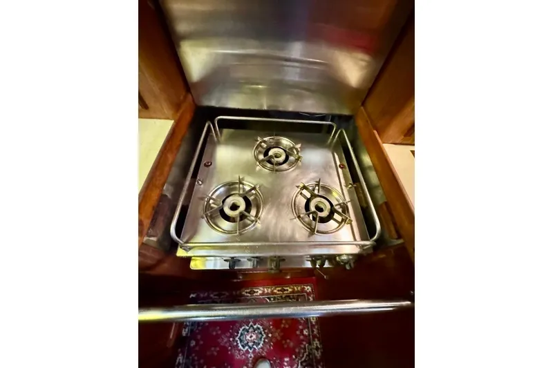 Slide: The Image of Stainless steel stove in 1981 Bristol 45.5 Aft Cockpit yacht kitchen. - 28