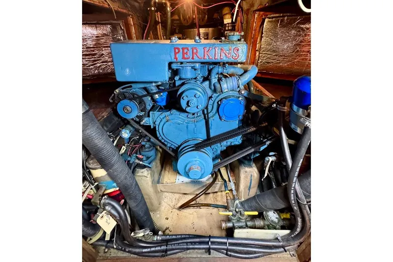 Slide: The Image of Engine room of 1981 Bristol 45.5 Aft Cockpit with Perkins engine. - 43