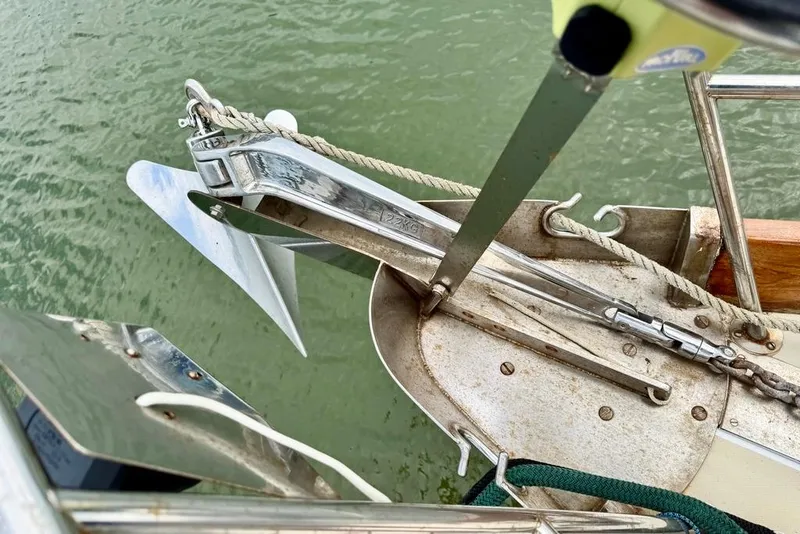 Slide: The Image of Anchor setup on 1981 Bristol 45.5 Aft Cockpit sailboat, viewed from above. - 6