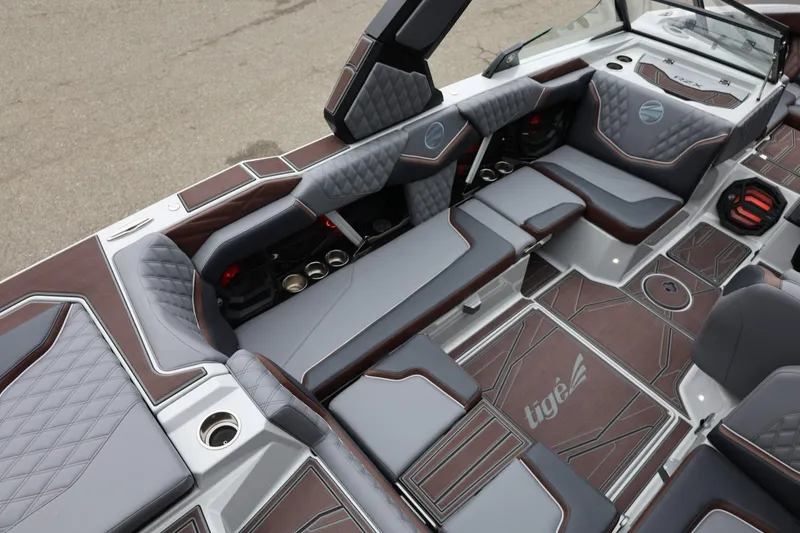Slide: The Image of Luxurious interior of 2026 Tigé 22RZX boat with sleek seating and modern design. - 14