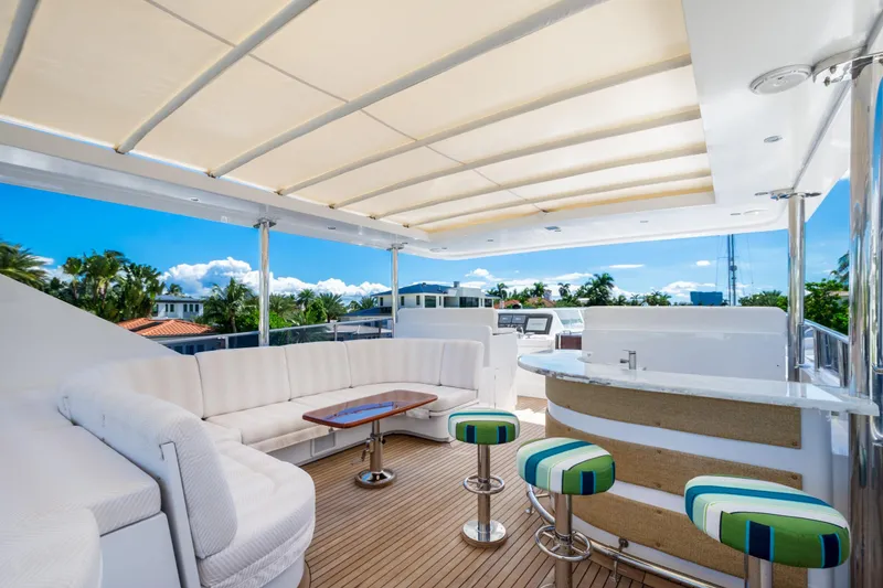 Slide: The Image of Luxurious 2006 Hargrave Raised Pilothouse yacht deck with seating and bar area. - 15