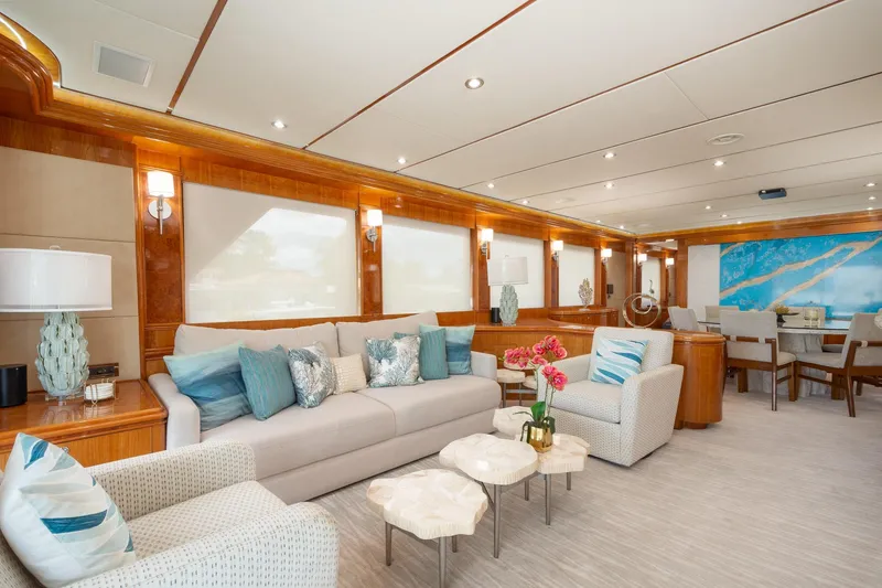 Slide: The Image of Luxurious interior of 2006 Hargrave Raised Pilothouse yacht with elegant seating and decor. - 21