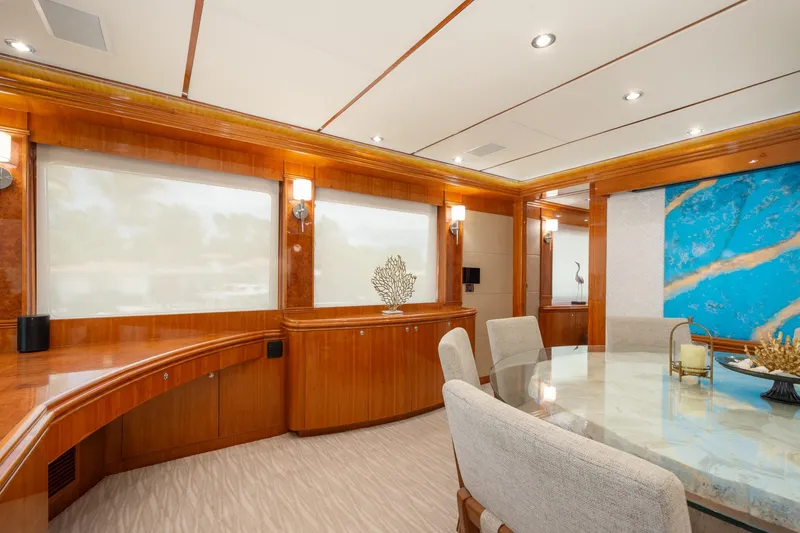 Slide: The Image of Luxurious interior of 2006 Hargrave Raised Pilothouse yacht with elegant dining area. - 25