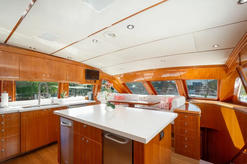Slide: The Image of Luxurious 2006 Hargrave Raised Pilothouse yacht interior with modern kitchen and seating area. - 30