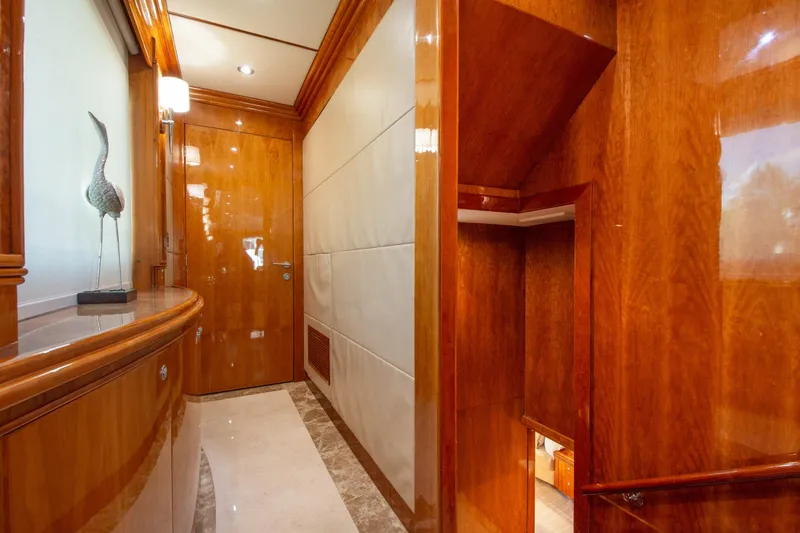 Slide: The Image of Luxurious 2006 Hargrave Raised Pilothouse yacht interior with elegant wood paneling. - 32