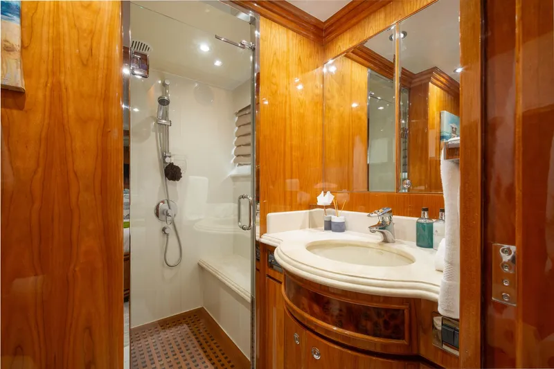 Slide: The Image of Luxurious 2006 Hargrave Raised Pilothouse yacht bathroom with wood accents and modern fixtures. - 43