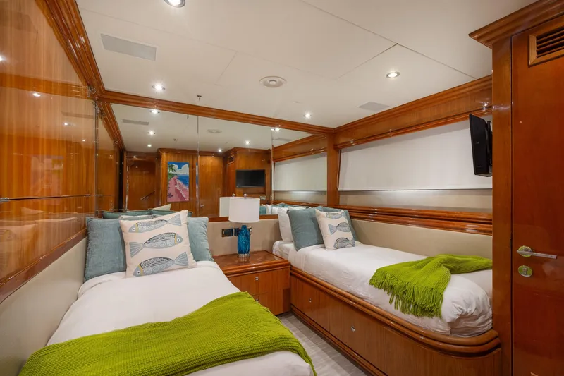 Slide: The Image of Luxurious twin cabin in 2006 Hargrave Raised Pilothouse yacht with elegant wood finishes. - 47