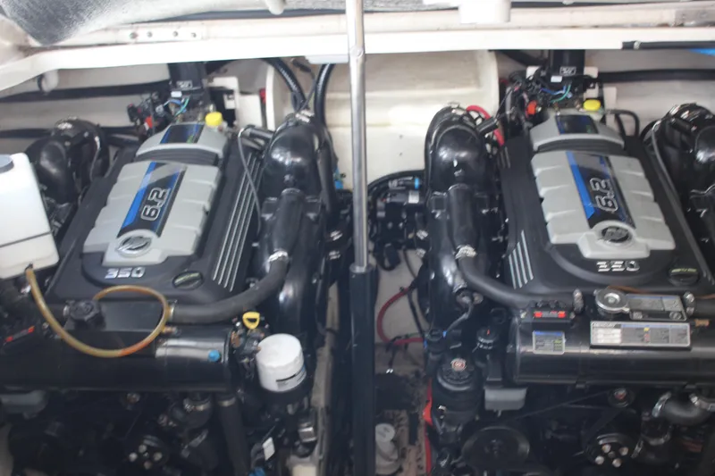 Slide: The Image of Engine room of 2017 Sea Ray Sundancer 350 Coupe with twin 6.2L engines. - 40