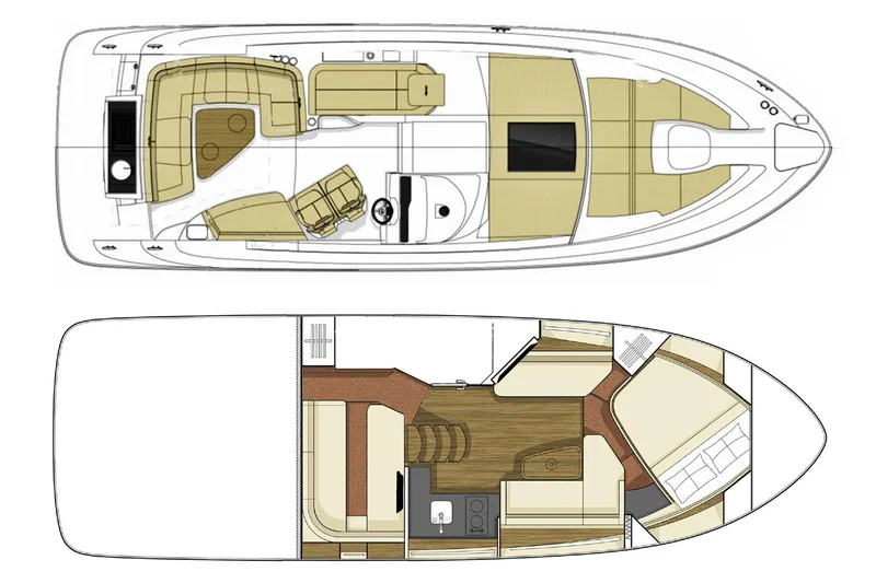Slide: The Image of Manufacturer Provided Image: 2017 Sea Ray Sundancer 350 Coupe layout with upper deck and cabin floor plan. - 42
