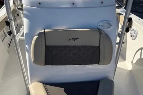 Slide: The Image of 2021 Tidewater 198 CC Adventure boat seat with logo and speaker detail. - 12