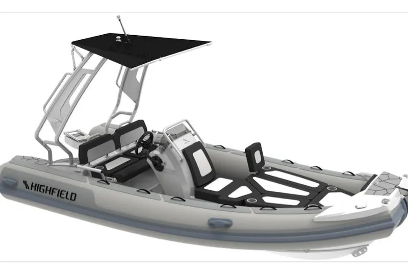 The Image of Highfield Sport 520 boat, 2026 model, black with two-tone grey upholstery, available now. - 0