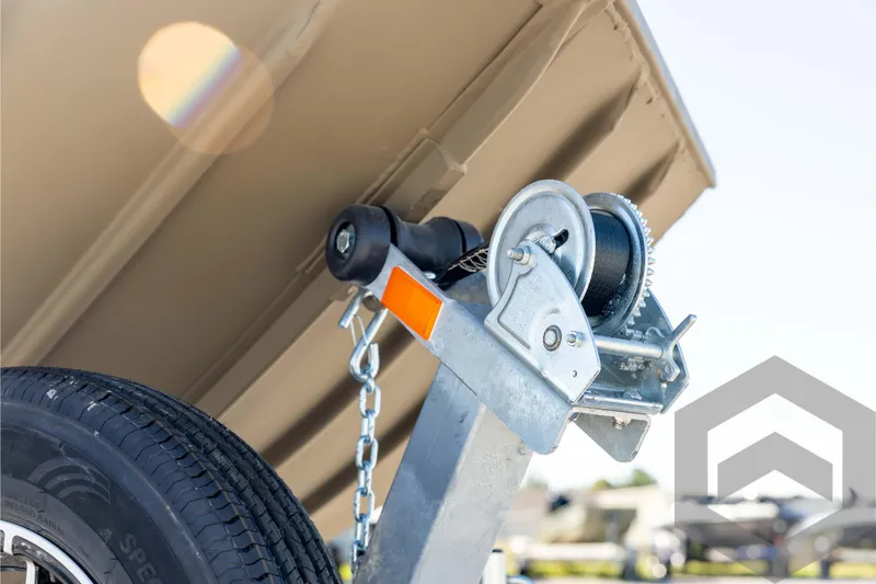 Slide: The Image of Trailer winch and tire of 2026 G3 1652 VBW boat, close-up view. - 11