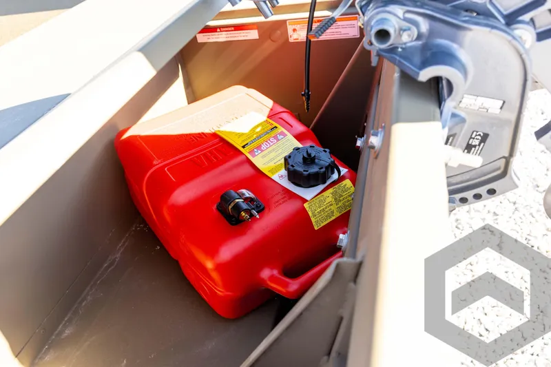 Slide: The Image of Red fuel tank in a 2026 G3 1652 VBW boat compartment. - 28