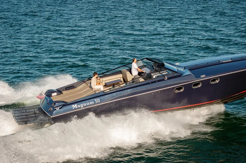 Slide: The Image of Luxury Magnum 50 Bestia speedboat cruising on open water, 2000 model. - 3