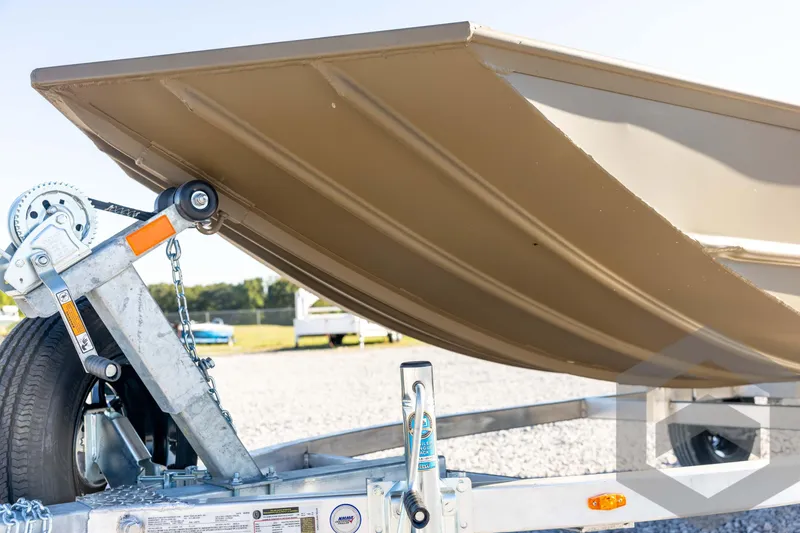 Slide: The Image of 2026 G3 1652 VBW boat on trailer, close-up of hull and winch. - 27