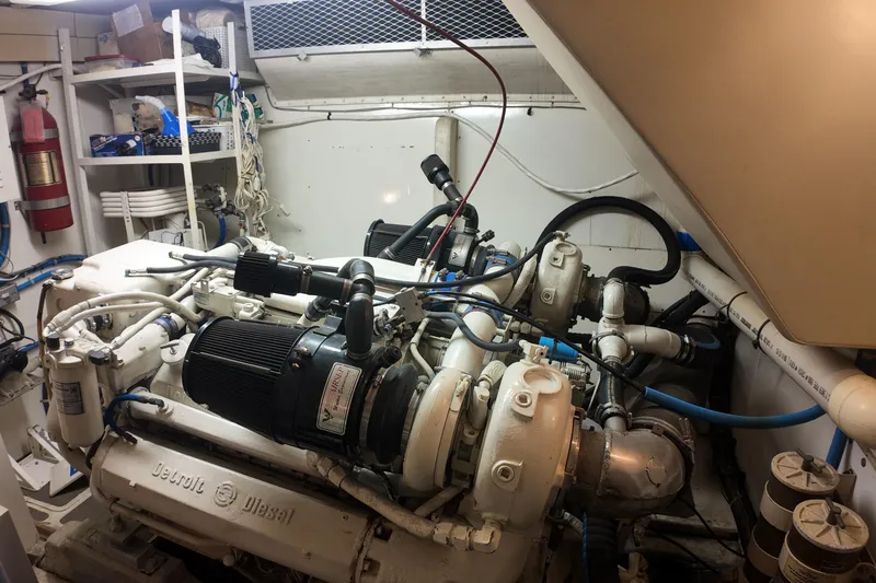 Slide: The Image of Engine room of a 1987 Viking Gulfstar boat with Detroit Diesel engine. - 11